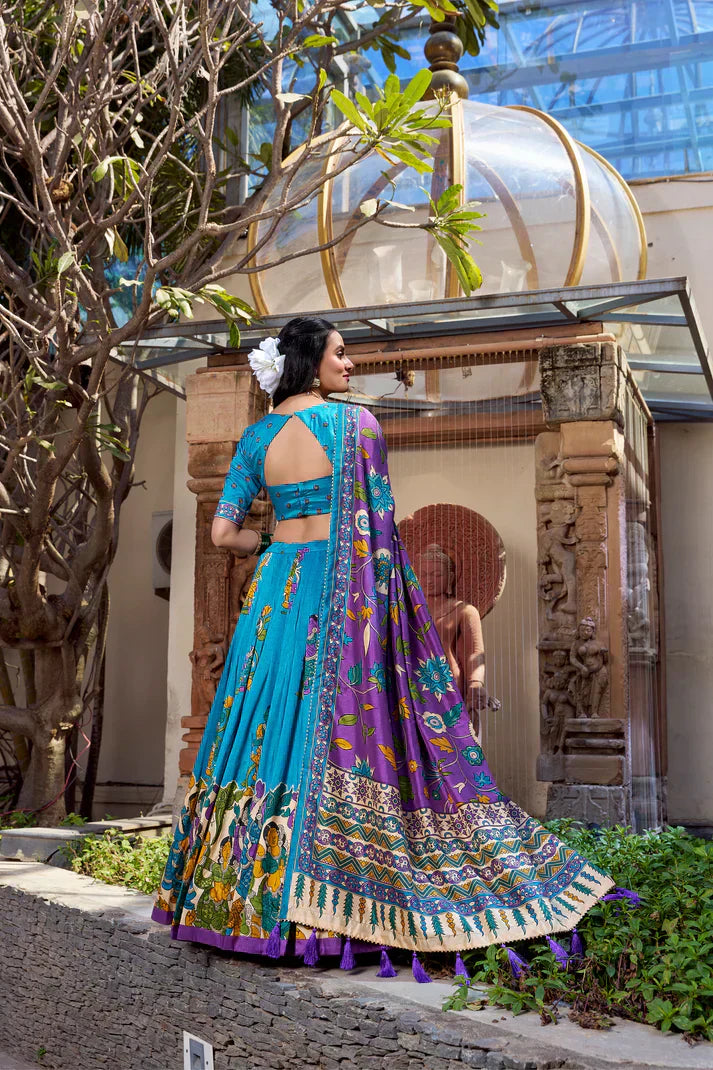 KALAMKARI TUSSAR SILK LEHENGA CHOLI WITH DUPATTAPFAB1100) (03)