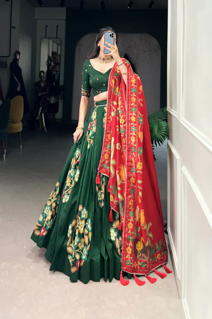 TUSSAR SILK LEHENGA CHOLI WITH DUPATAPFAB164)