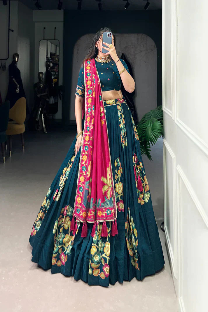 TUSSAR SILK LEHENGA CHOLI WITH DUPATAPFAB164) (02)