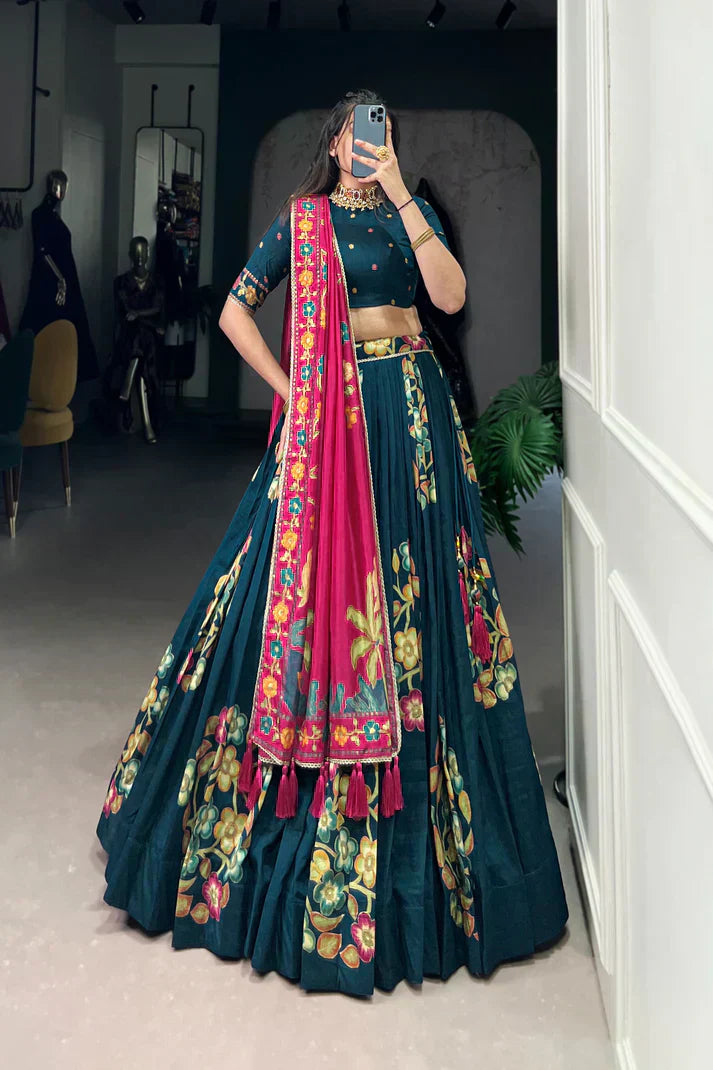 TUSSAR SILK LEHENGA CHOLI WITH DUPATAPFAB164) (02)