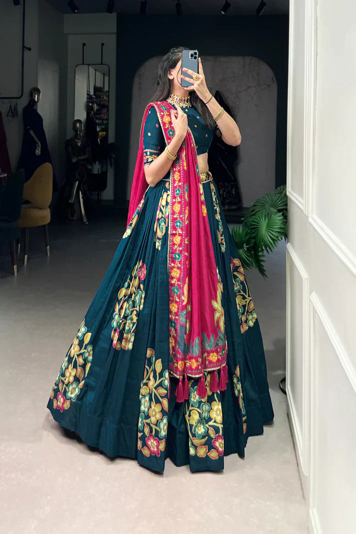 TUSSAR SILK LEHENGA CHOLI WITH DUPATAPFAB164) (02)