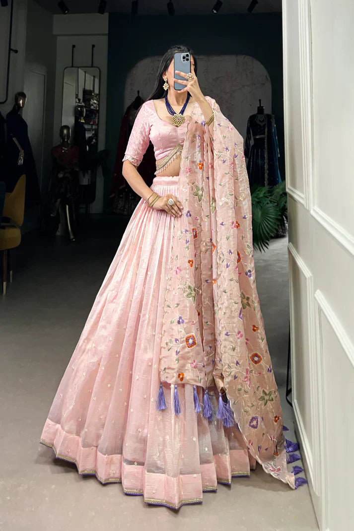 GOLD CRUSH THREAD EMBROIDERED LEHENGA CHOLIPFAB1106)