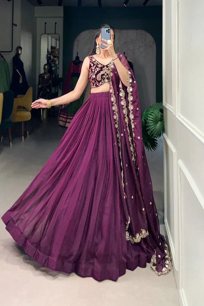 ORGANZA PLAIN LEHENGA WITH EMBROIDERED CHOLI WITH DUPATTAPFAB167)