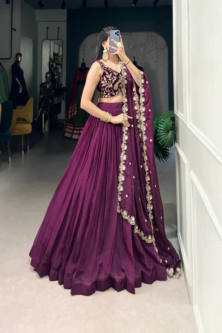 ORGANZA PLAIN LEHENGA WITH EMBROIDERED CHOLI WITH DUPATTAPFAB167)