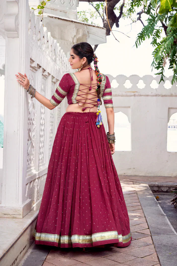 NAVRATRI SPECIAL PURE CHANDERI ZARI WEAVING LEHENGA CHOLI WITH DUPATTAPFAB1191) (02)