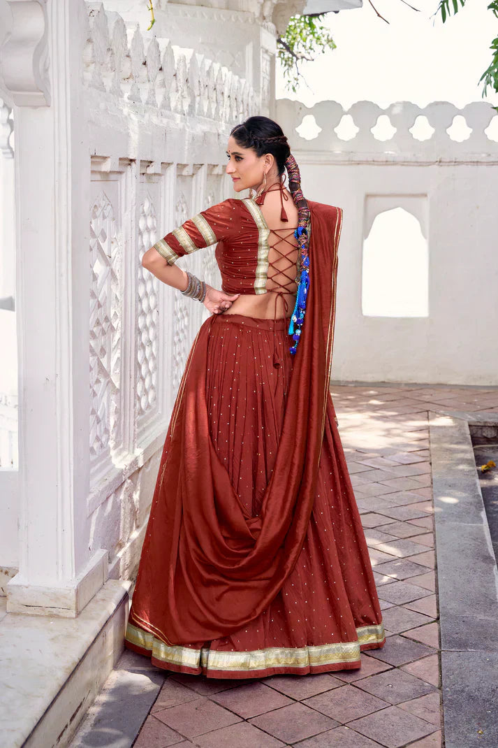 NAVRATRI SPECIAL PURE CHANDERI ZARI WEAVING LEHENGA CHOLI WITH DUPATTAPFAB1191) (03)