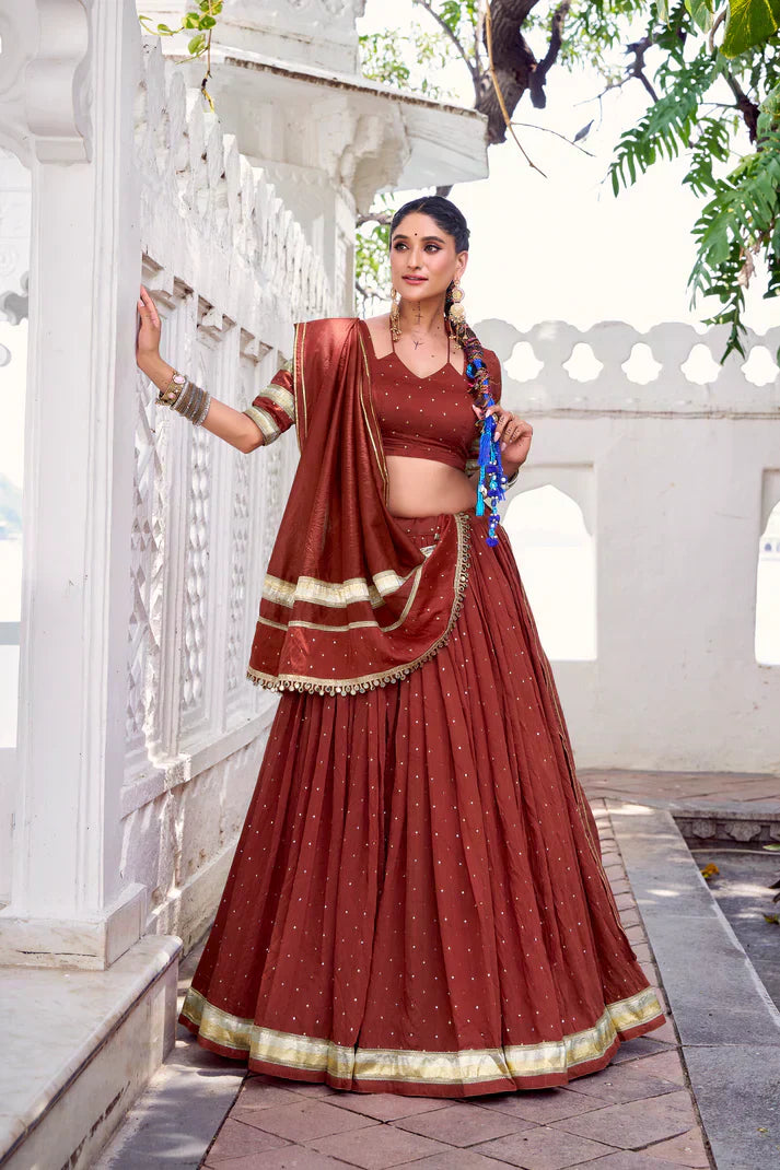 NAVRATRI SPECIAL PURE CHANDERI ZARI WEAVING LEHENGA CHOLI WITH DUPATTAPFAB1191) (03)