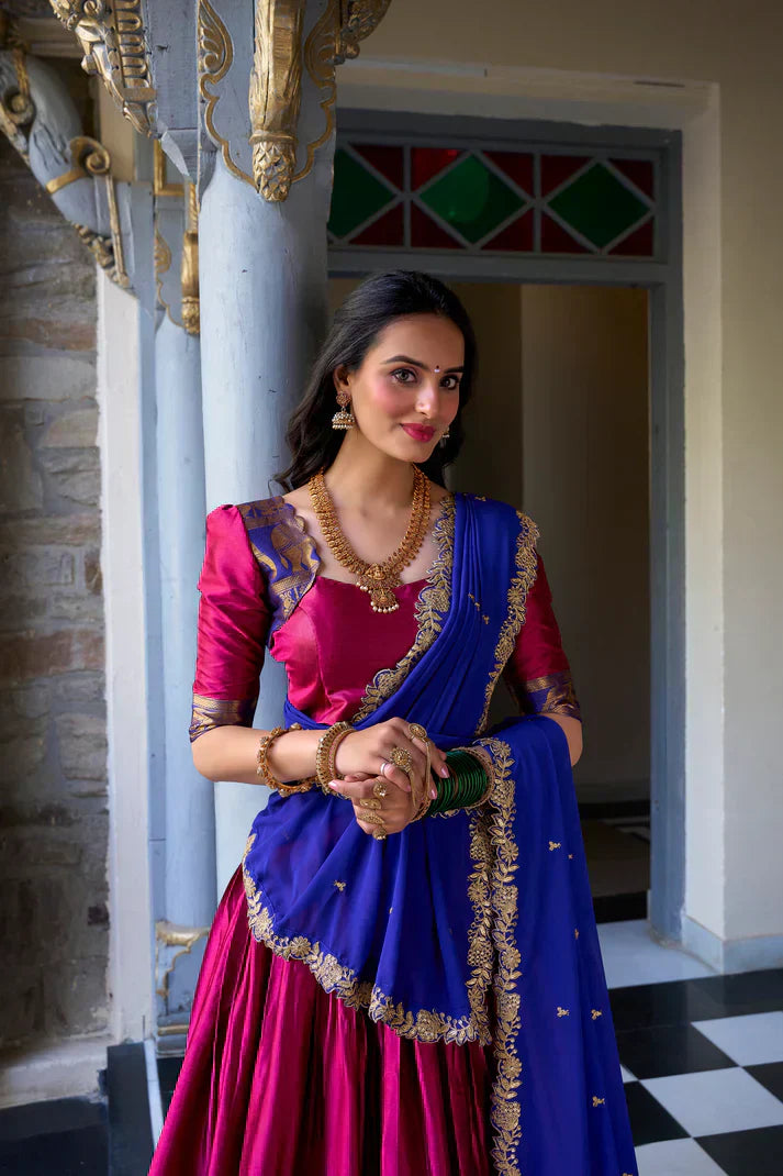 NARAYAN PATTU LEHENGA CHOLI WITH GEORGETTE EMBROIDERED DUPATTAPFAB197)(02)