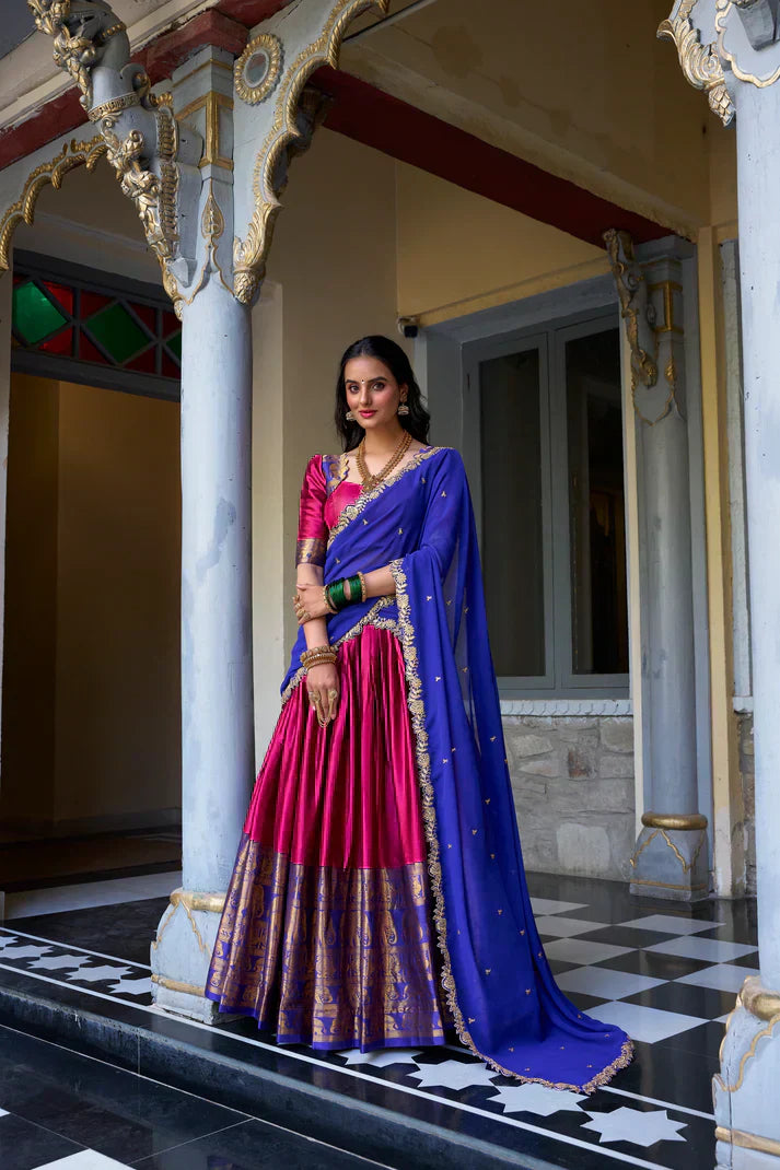 NARAYAN PATTU LEHENGA CHOLI WITH GEORGETTE EMBROIDERED DUPATTAPFAB197)(02)