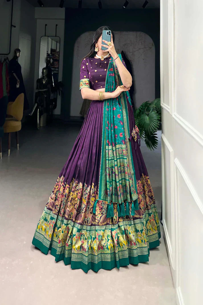 FESTIVAL SPECIAL TUSSAR SILK LEHENGA CHOLI WITH DUPATTAPFAB188) (03)