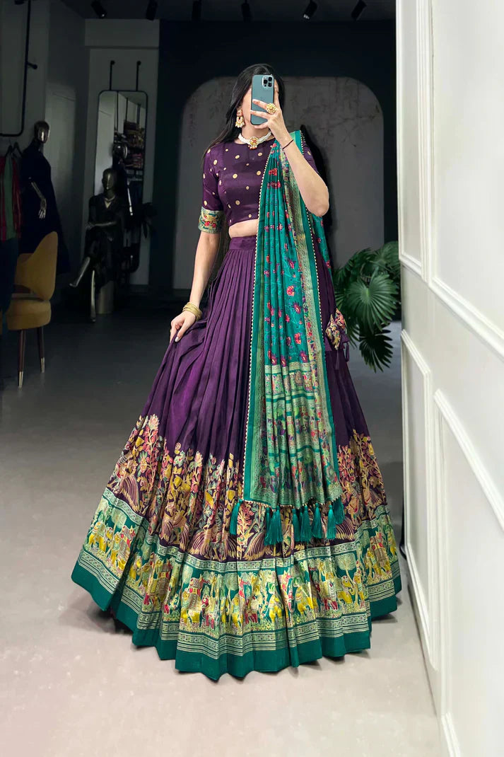 FESTIVAL SPECIAL TUSSAR SILK LEHENGA CHOLI WITH DUPATTAPFAB188) (03)