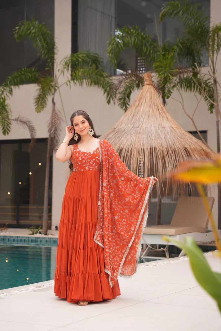 WEDDING SPECIAL SOFT GEORGETTE EMBROIDERED GOWN WITH DUPATTAPFAB1110)(01)