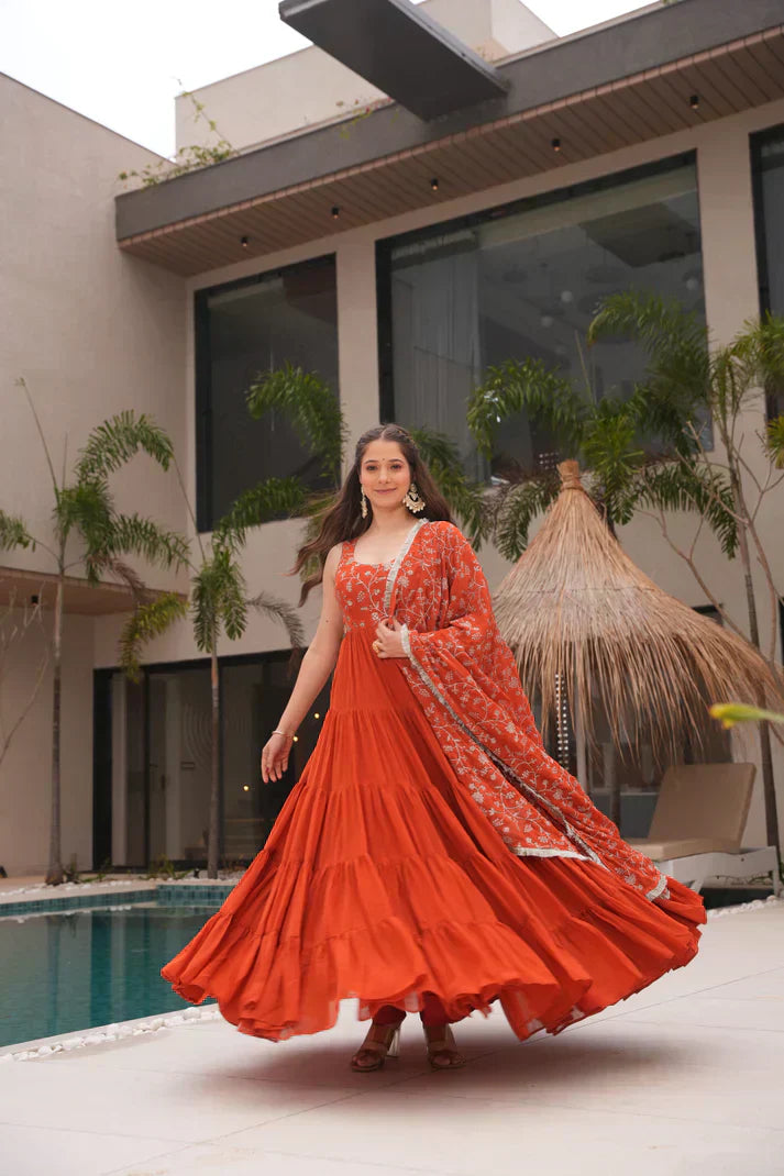 WEDDING SPECIAL SOFT GEORGETTE EMBROIDERED GOWN WITH DUPATTAPFAB1110)(01)