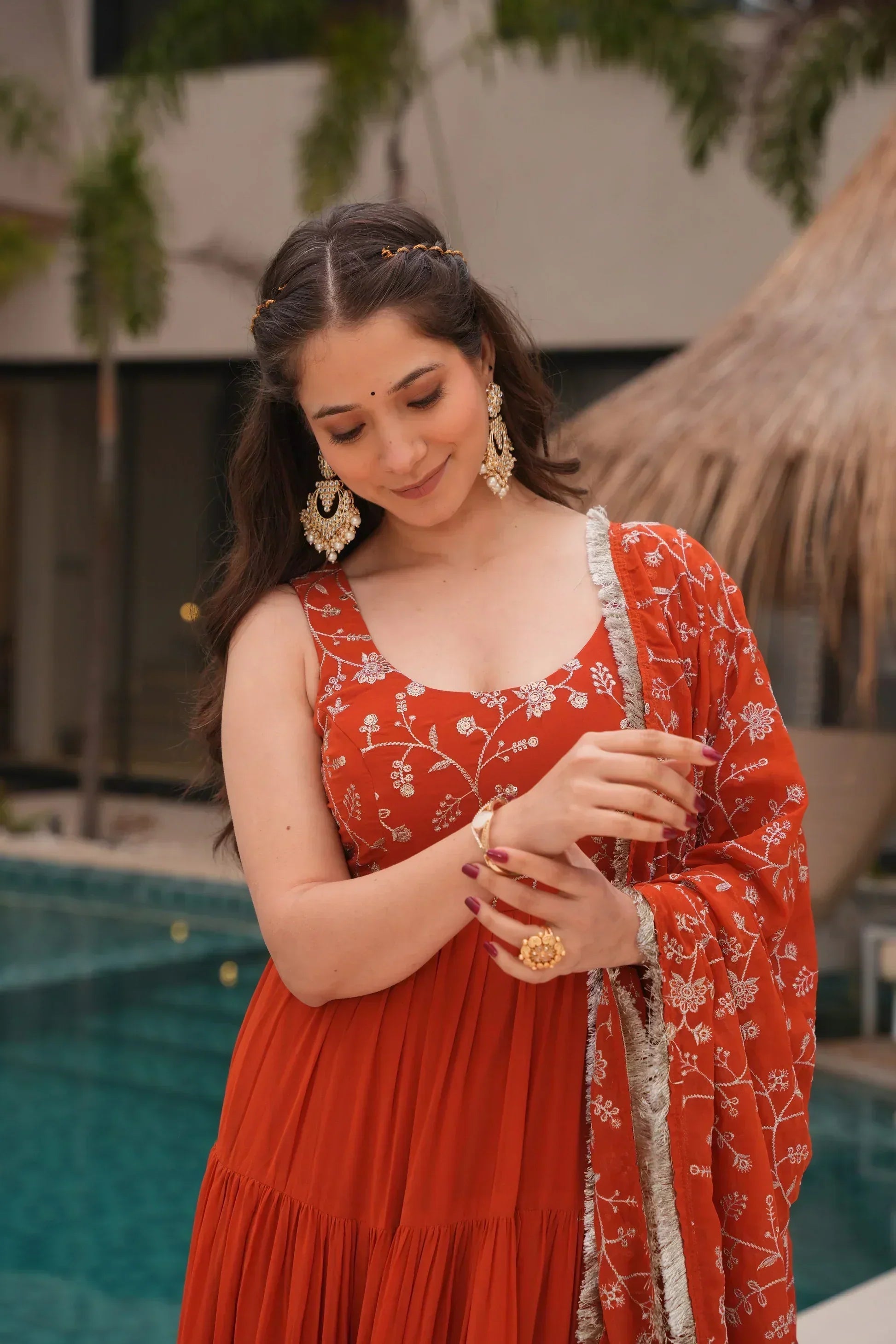 WEDDING SPECIAL SOFT GEORGETTE EMBROIDERED GOWN WITH DUPATTAPFAB1110)(01)