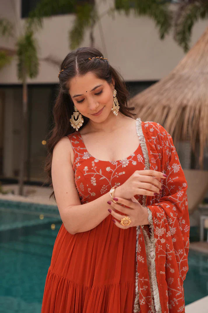 WEDDING SPECIAL SOFT GEORGETTE EMBROIDERED GOWN WITH DUPATTAPFAB160)(01)