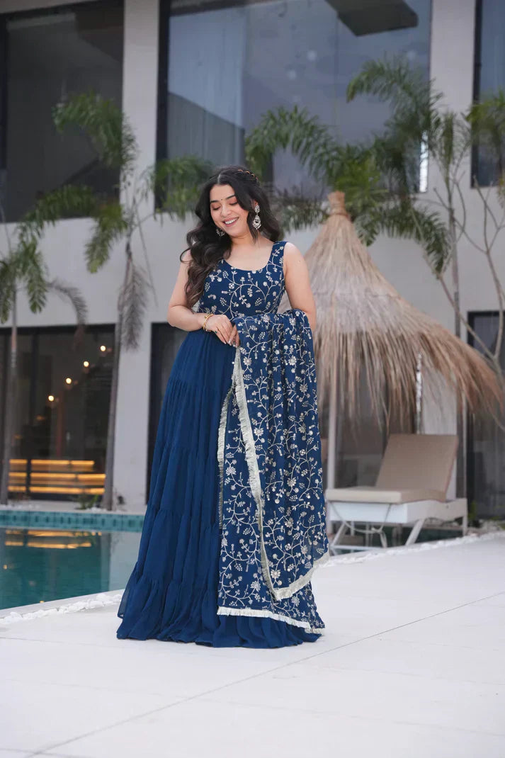 WEDDING SPECIAL SOFT GEORGETTE EMBROIDERED GOWN WITH DUPATTAPFAB1110)