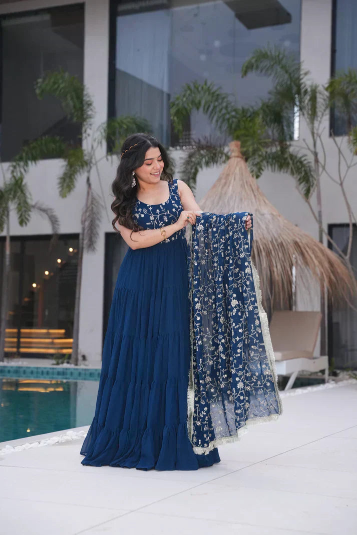 WEDDING SPECIAL SOFT GEORGETTE EMBROIDERED GOWN WITH DUPATTAPFAB1110)