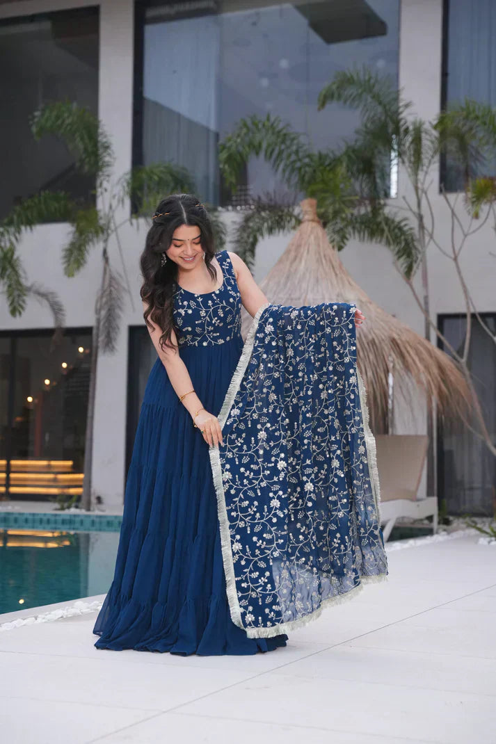 WEDDING SPECIAL SOFT GEORGETTE EMBROIDERED GOWN WITH DUPATTAPFAB160)