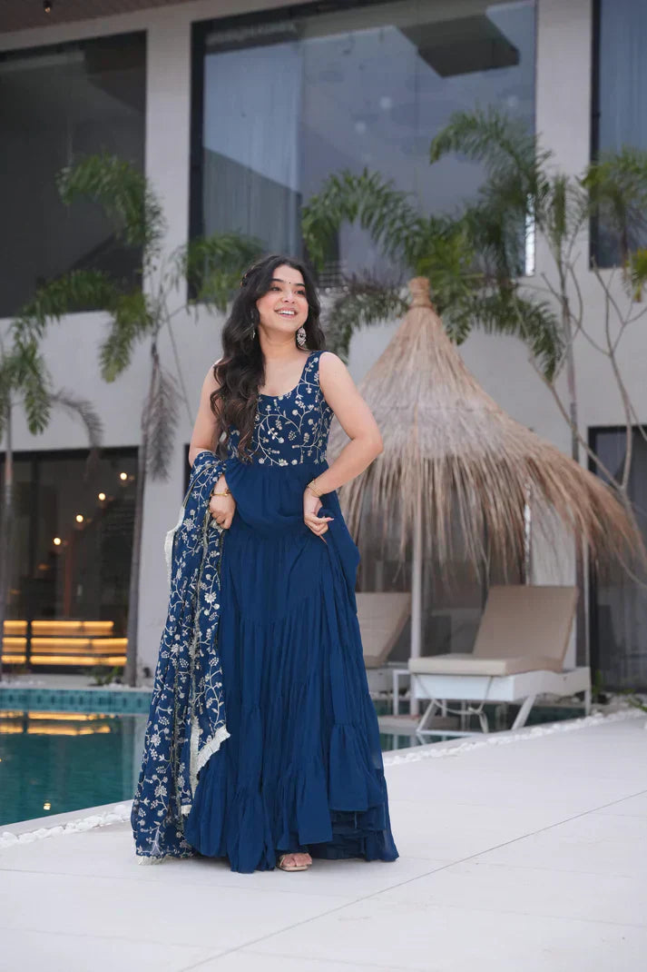 WEDDING SPECIAL SOFT GEORGETTE EMBROIDERED GOWN WITH DUPATTAPFAB1110)