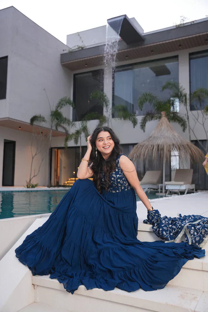 WEDDING SPECIAL SOFT GEORGETTE EMBROIDERED GOWN WITH DUPATTAPFAB160)