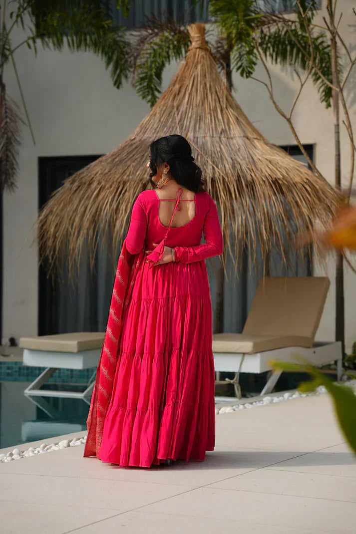 WEDDING SPECIAL MICROCRAPE GOWN WITH JAQUARD DUPATTA PFAB155)