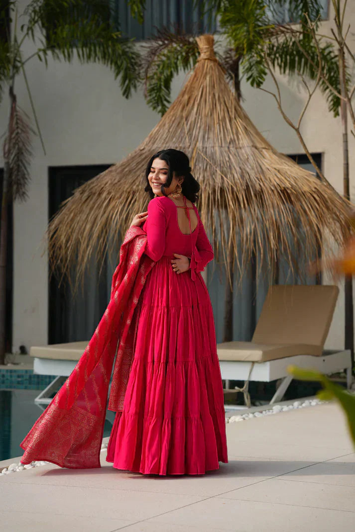 WEDDING SPECIAL MICROCRAPE GOWN WITH JAQUARD DUPATTA PFAB155)