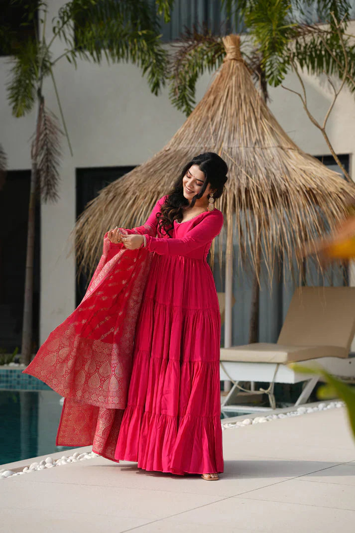 WEDDING SPECIAL MICROCRAPE GOWN WITH JAQUARD DUPATTA PFAB155)