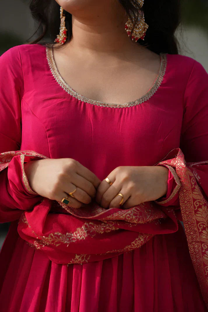 WEDDING SPECIAL MICROCRAPE GOWN WITH JAQUARD DUPATTA PFAB155)