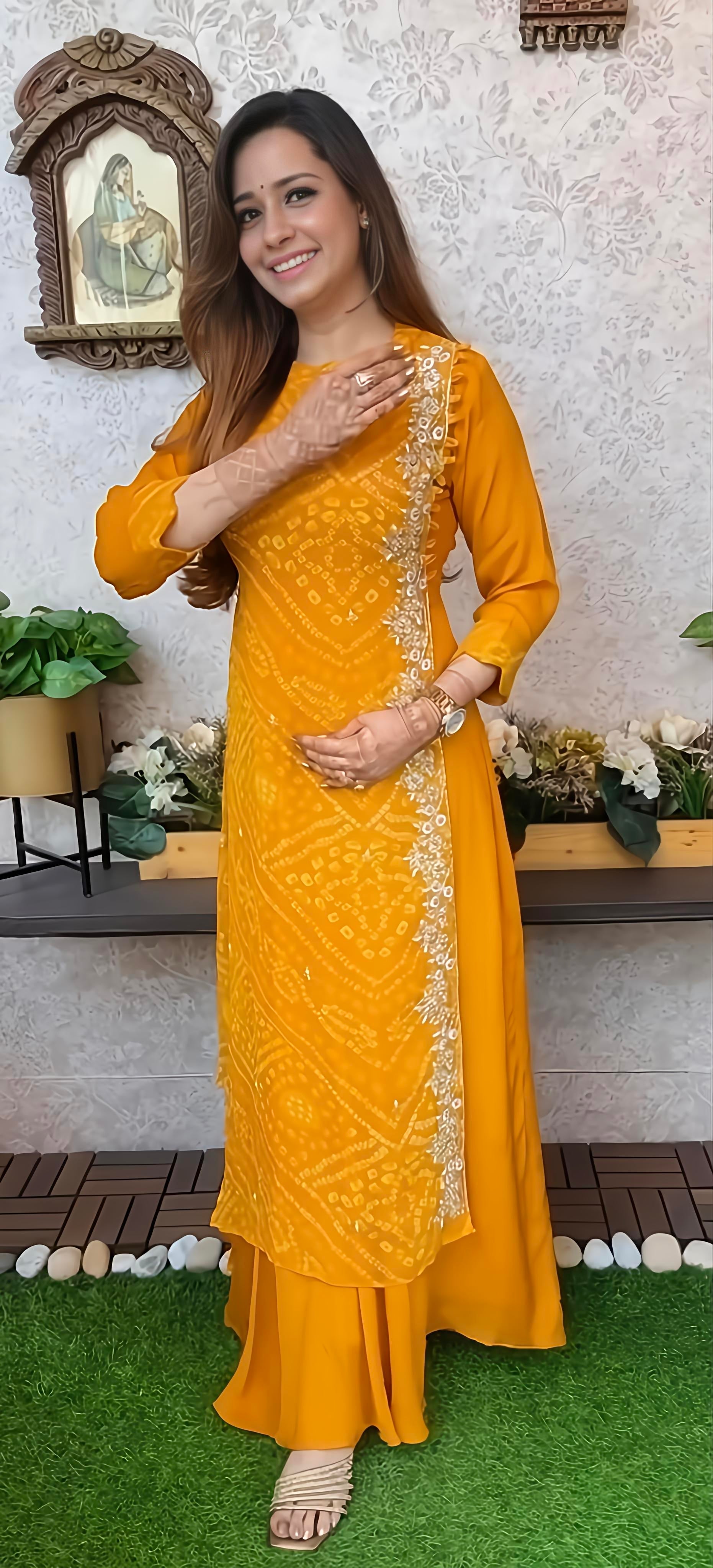 Export Pure Chinnon Silk Long Gown With Bhandej Heavy Hand Work Double Layer (RD025)