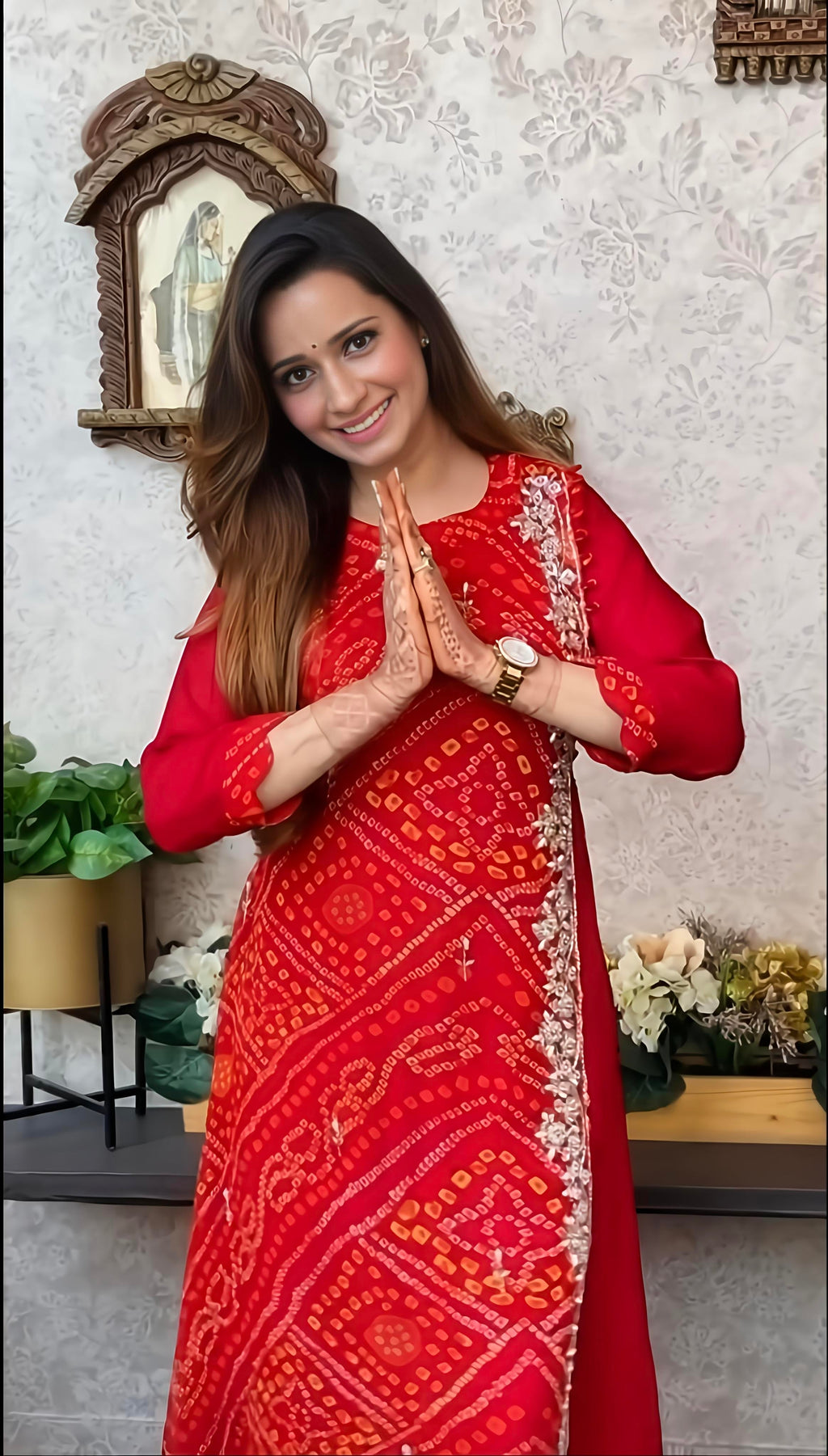 Export Pure Chinnon Silk Long Gown With Bhandej Heavy Hand Work Double Layer (RD026)