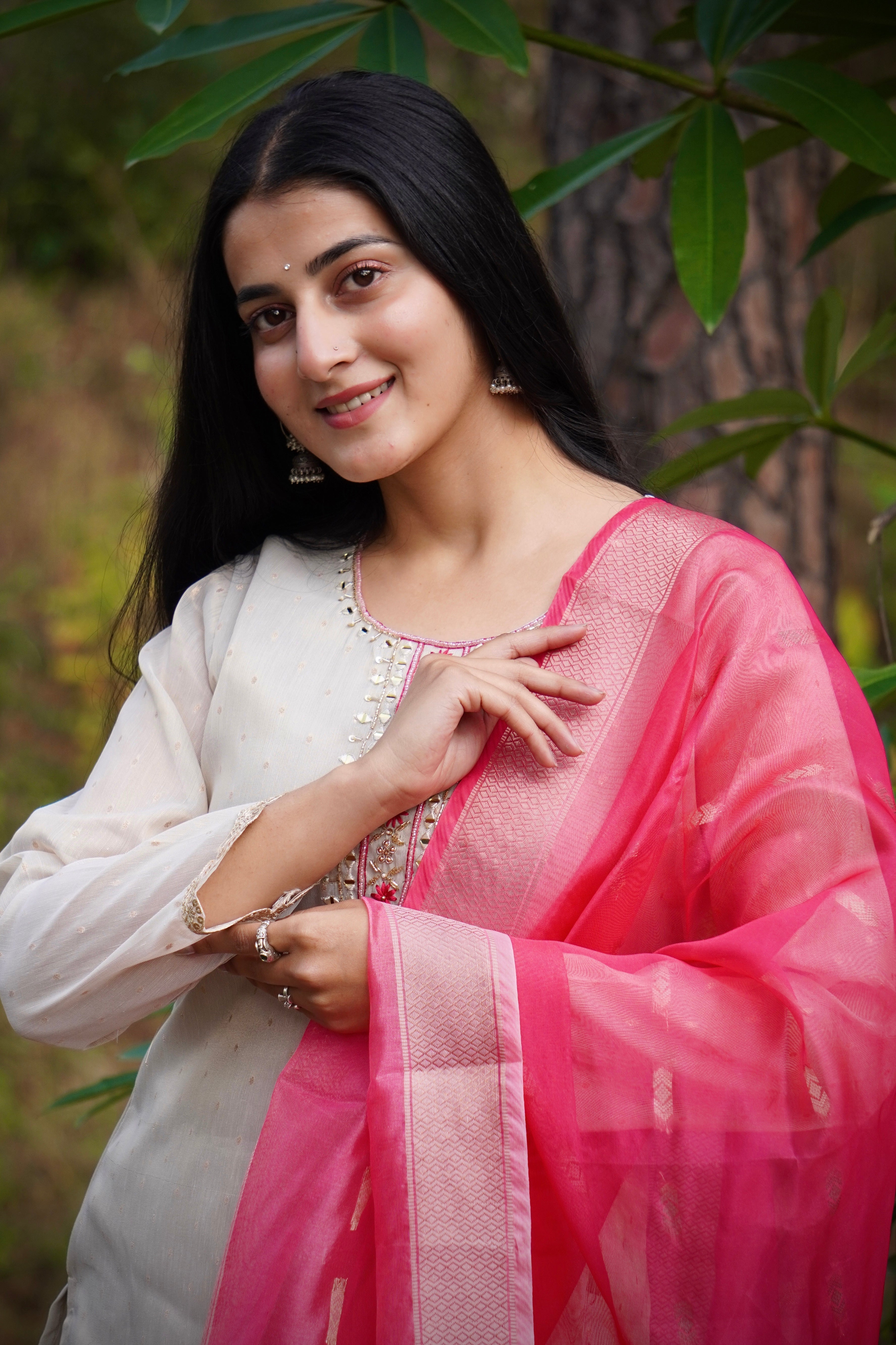 Premium Tissue Shimmer Suit Set Which is Beautifully Decorated With Hand Khatli Work And Original Mirror Work With Butti Pattern(PFAB151)