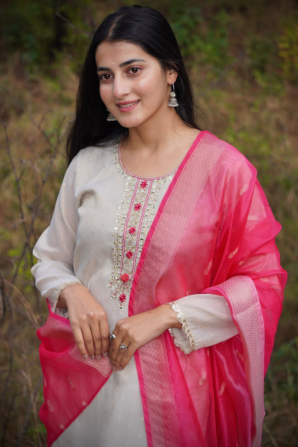 Premium Tissue Shimmer Suit Set Which is Beautifully Decorated With Hand Khatli Work And Original Mirror Work With Butti Pattern(PFAB151)