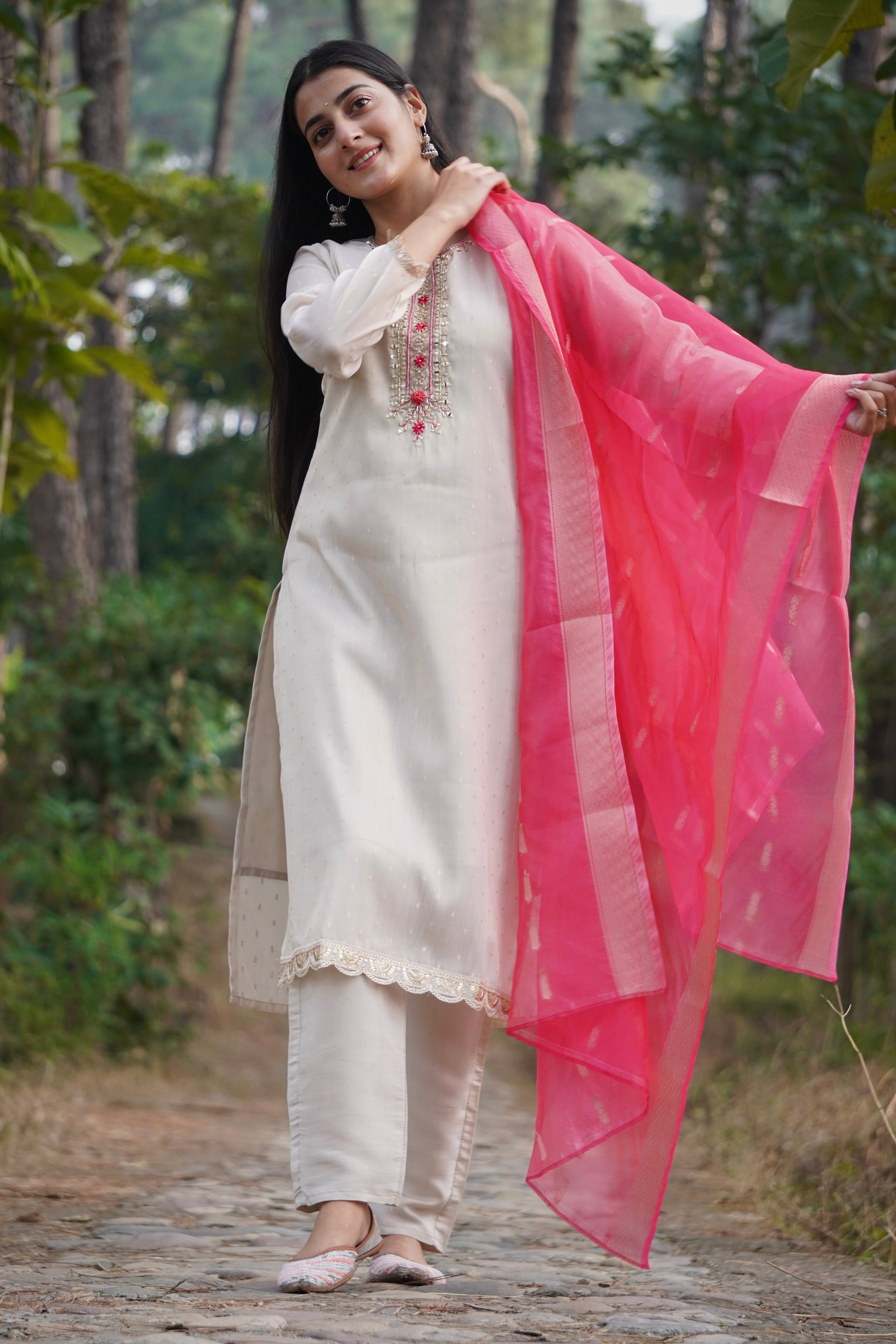 Premium Tissue Shimmer Suit Set Which is Beautifully Decorated With Hand Khatli Work And Original Mirror Work With Butti Pattern(PFAB151)