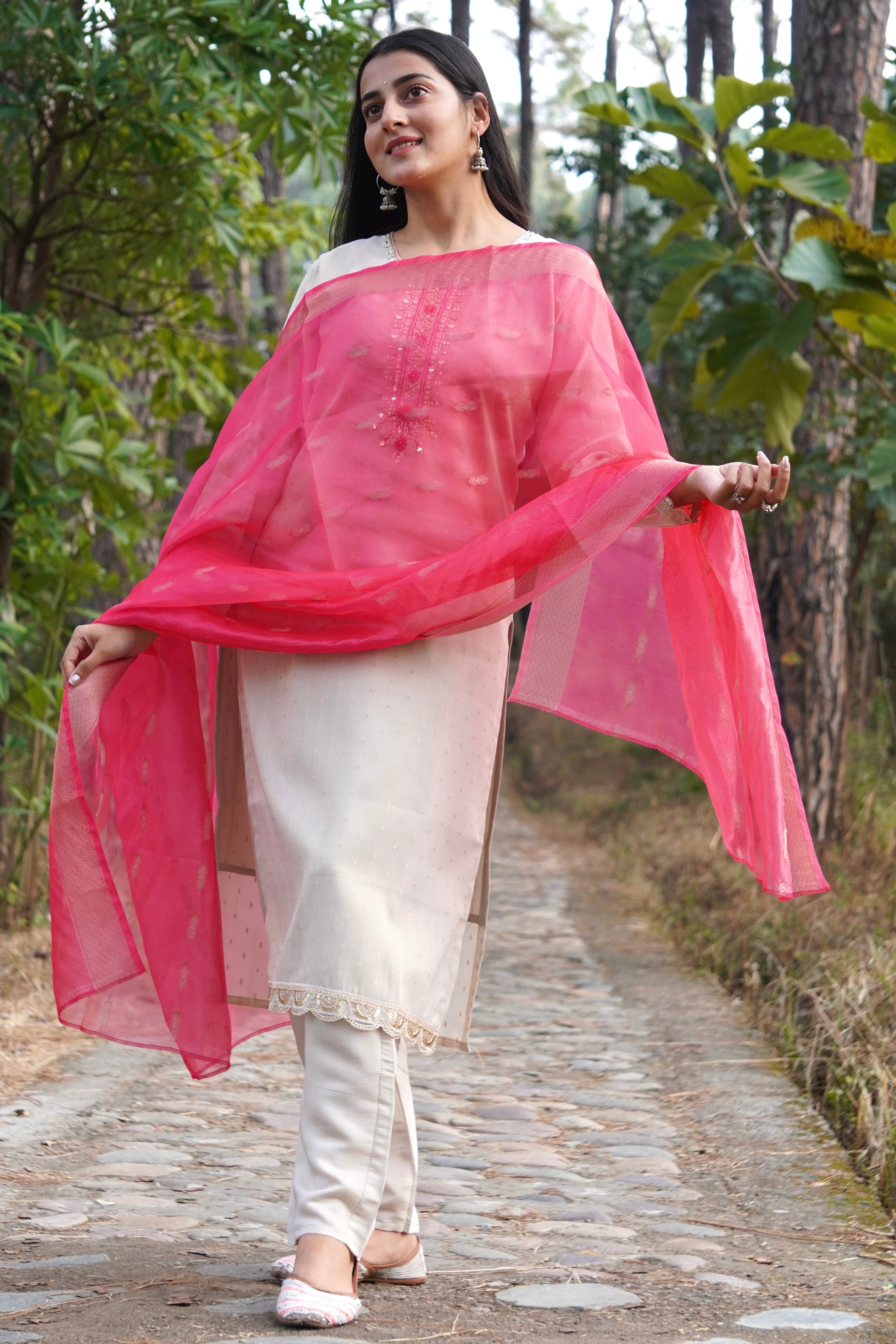 Premium Tissue Shimmer Suit Set Which is Beautifully Decorated With Hand Khatli Work And Original Mirror Work With Butti Pattern(PFAB151)