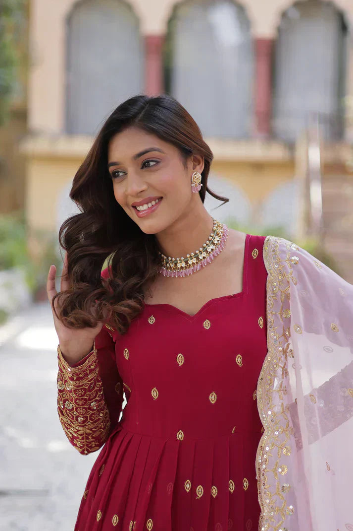 WEDDING SPECIAL FAUX BLOOMING GEORGETTE SEQUINS EMBROIDERED GOWN WITH DUPATTAPFAB110))