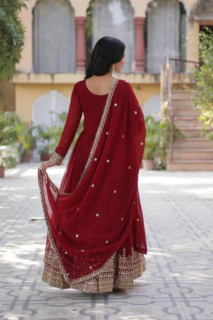 WEDDING SPECIAL FAUX BLOOMING SEQUINS ZARI EMBROIDERED GOWN WITH DUPATTAPFAB1109)