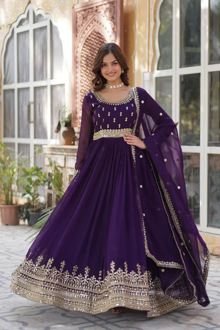 WEDDING SPECIAL FAUX BLOOMING SEQUINS ZARI EMBROIDERED GOWN WITH DUPATTAPFAB1109) (01)