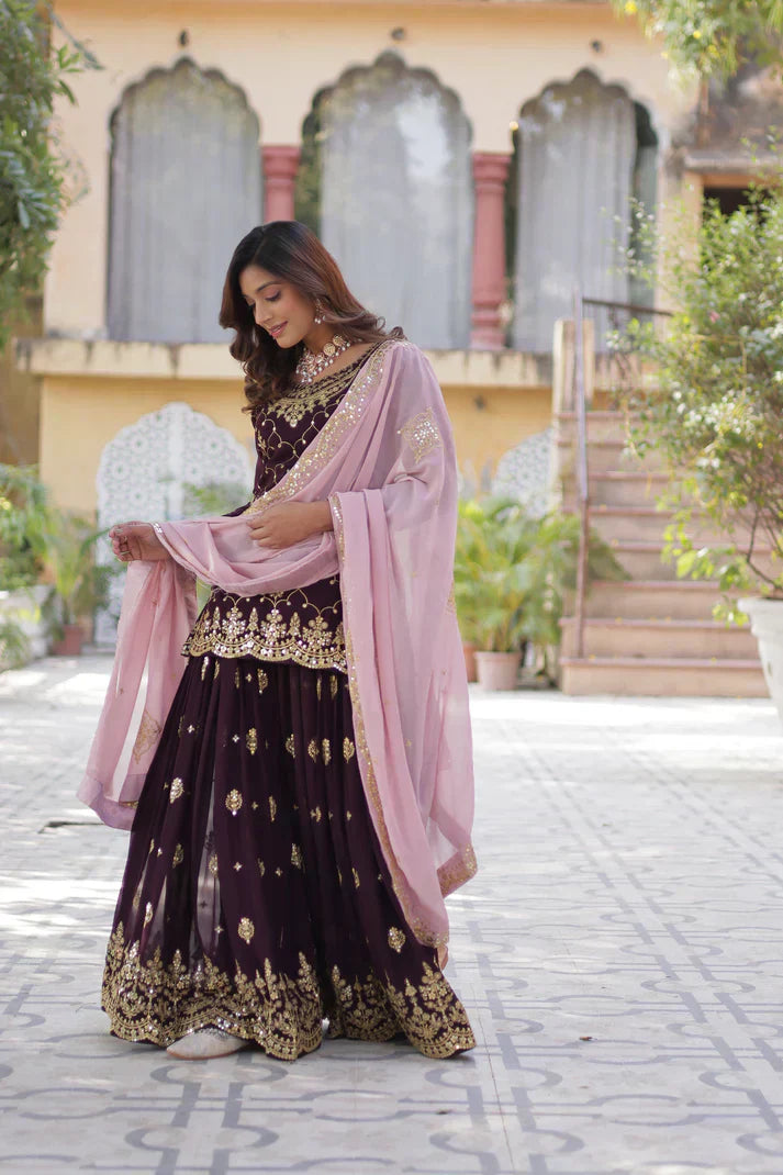 WEDDING SPECIAL FAUX BLOOMING GEORGETTE SEQUINS EMBROIDERED PLAZZO SET WITH DUPATTAPFAB1121) (01)