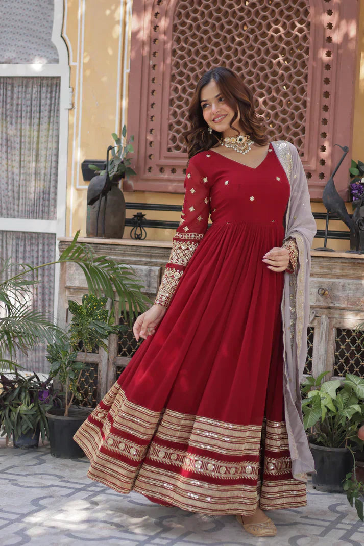 WEDDING SPECIAL FAUX BLOOMING GEORGETTE EMBROIDERED GOWN WITH DUPATTAPFAB107)