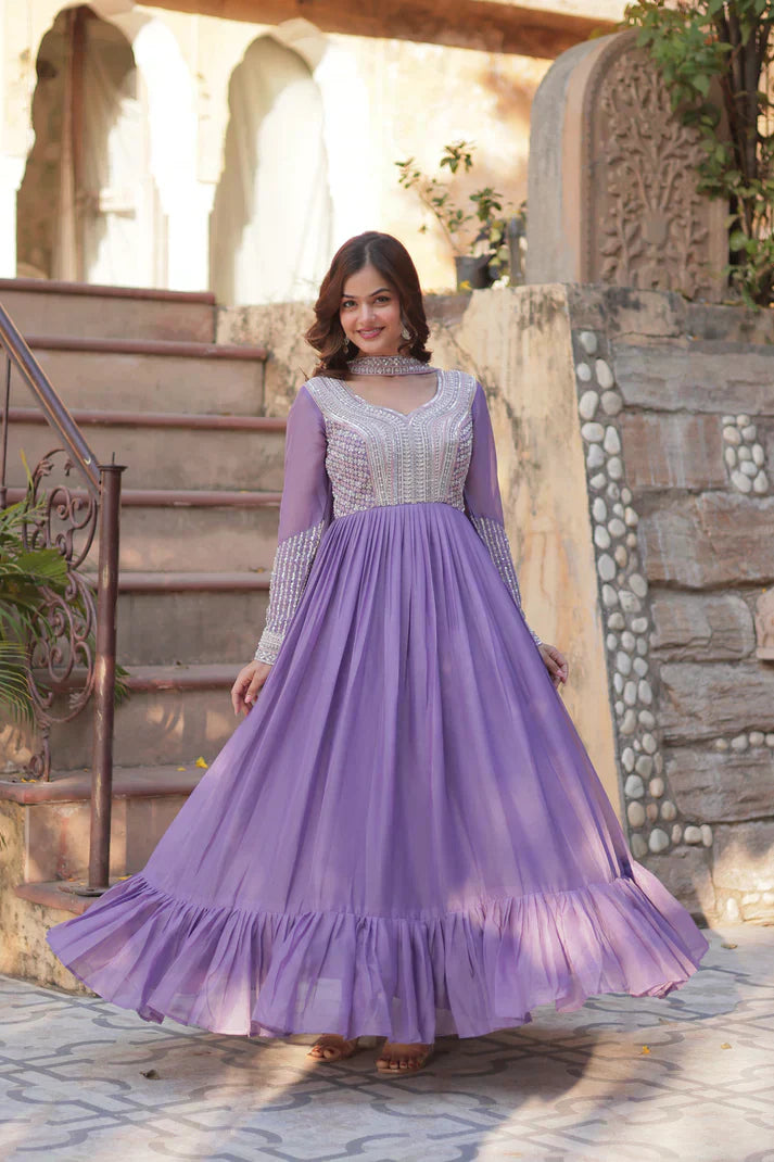 WEDDING SPECIAL GEORGETTE BEADS SEQUANCE EMBROIDERED GOWN WITH DUPATTAPFAB1102)