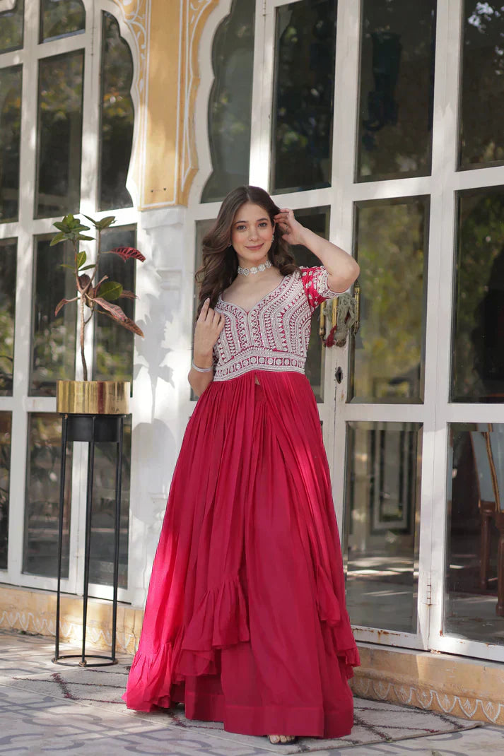 STAR GEORGETTE BEADS EMBROIDARY KURTI WITH LEHENGAPFAB187)