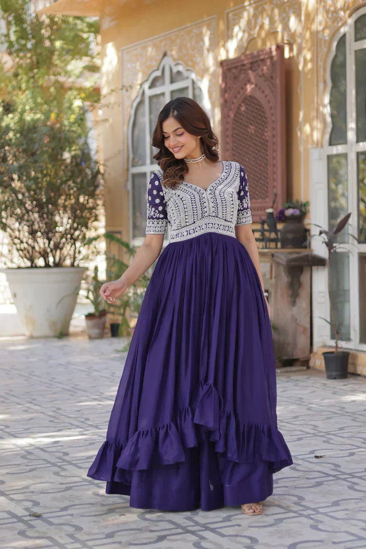 STAR GEORGETTE BEADS EMBROIDARY KURTI WITH LEHENGAPFAB187) (01)