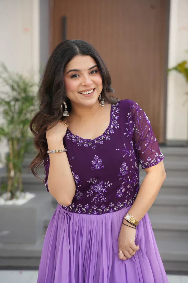 FAUX BLOOMING BEADS EMBROIDERED GOWNPFAB178)