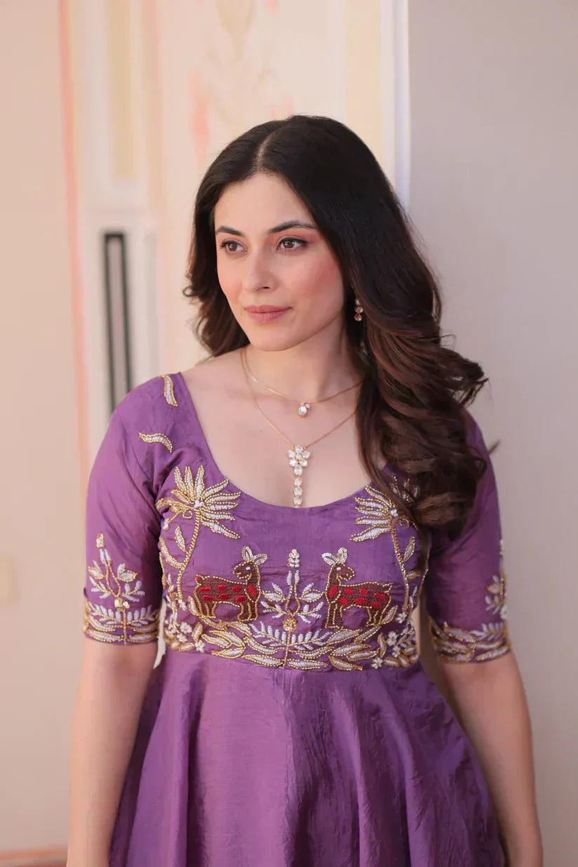 FESTIVAL SPECIAL GOLD CRUSH BEADS EMBROIDERED GOWNPFAB1177)