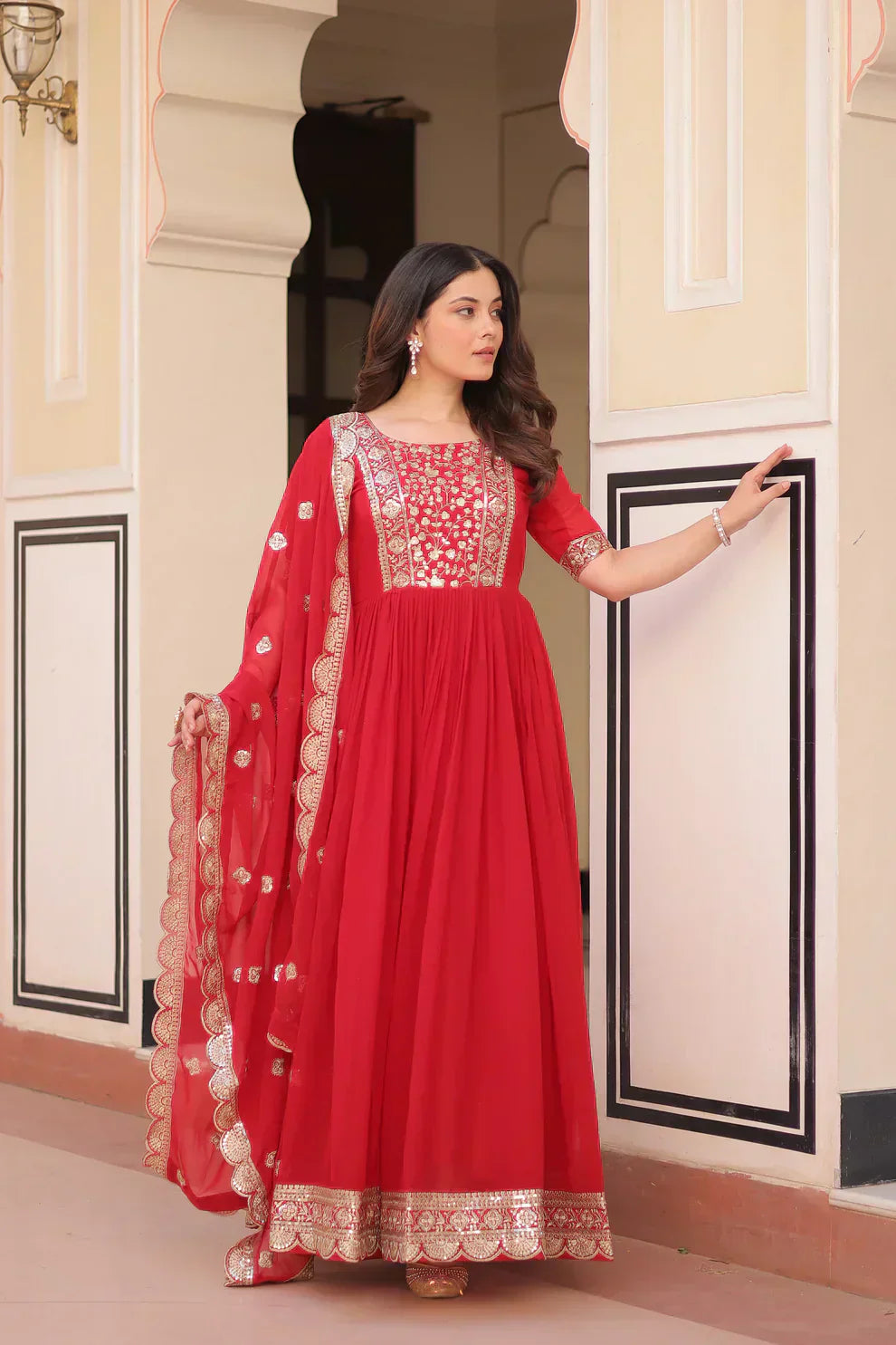 FESTIVE SPECIAL FAUX BLOOMING EMBROIDERED GOWN WITH DUPATTAPFAB1