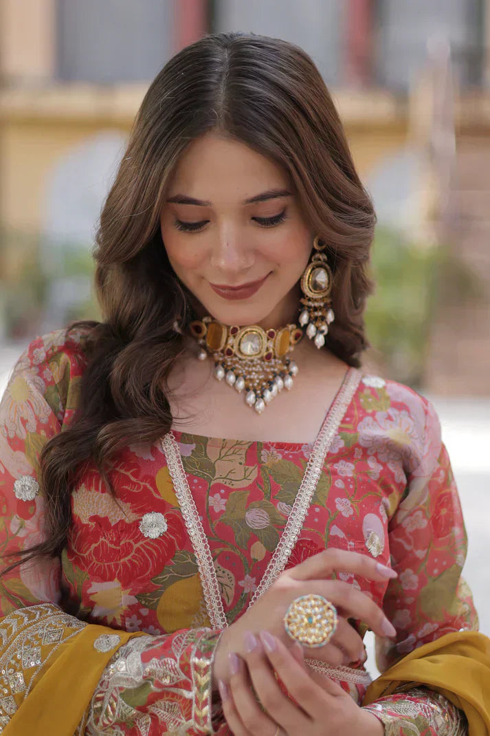 RUSSIAN SILK EMBROIDERED GOWN WITH DUPATTAPFAB192)