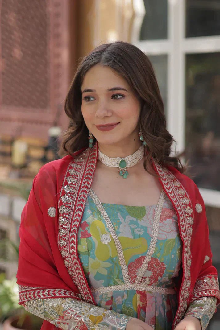 RUSSIAN SILK EMBROIDERED GOWN WITH DUPATTAPFAB192) (01)