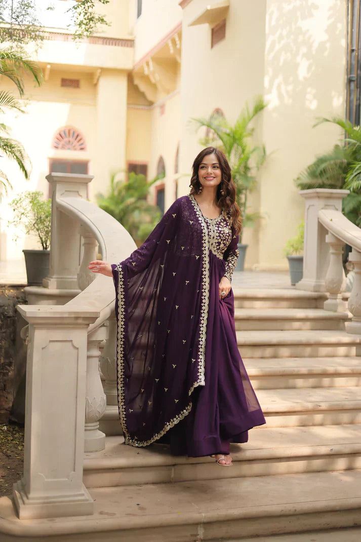 FESTIVAL SPECIAL SEQUINS EMBROIDERES GOWN WITH DUPATTAPFAB113) (01)