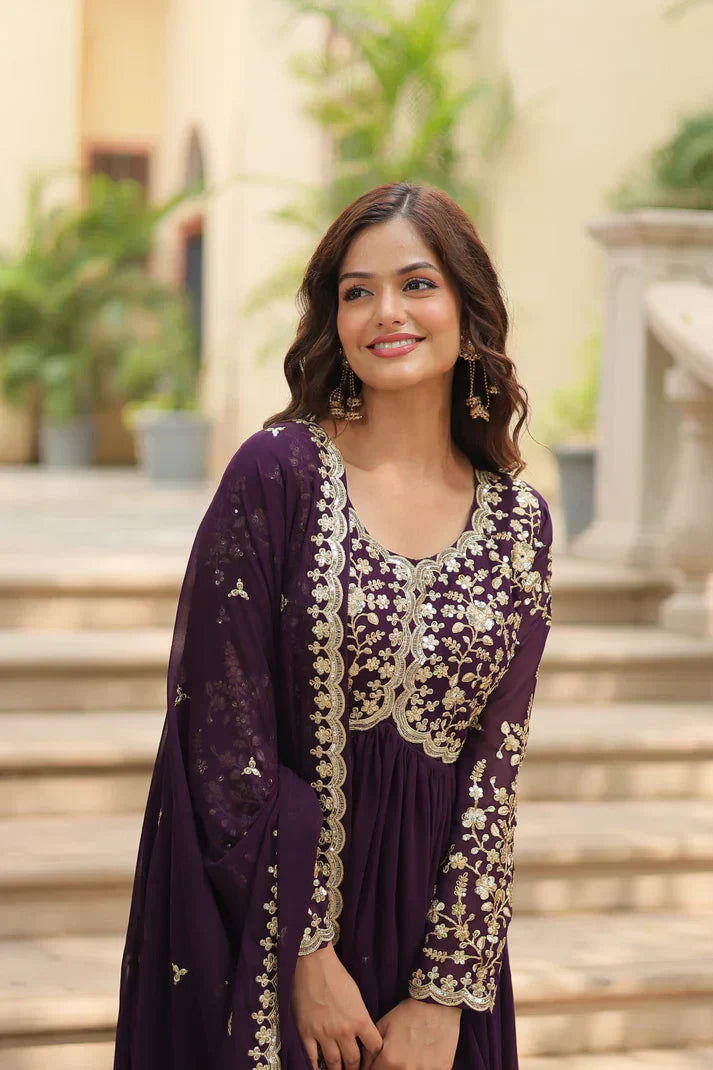 FESTIVAL SPECIAL SEQUINS EMBROIDERES GOWN WITH DUPATTAPFAB113) (01)