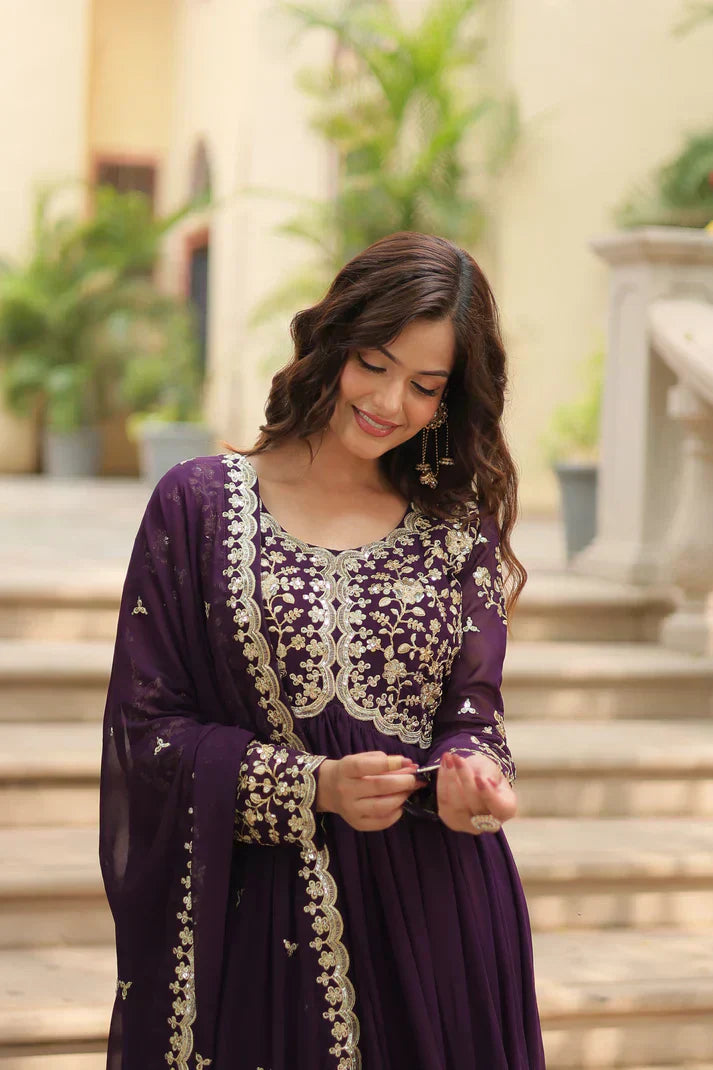 FESTIVAL SPECIAL SEQUINS EMBROIDERES GOWN WITH DUPATTAPFAB113) (01)